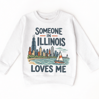 Someone in Illinois Loves Me design on a white sweatshirt