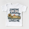 Someone in Kansas Loves Me design on a white short sleeve T-shirt