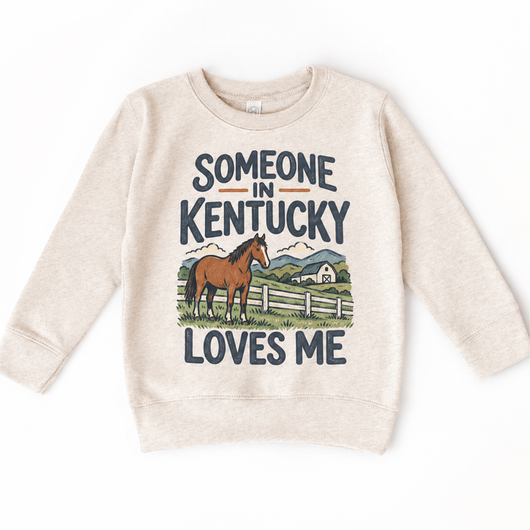 Someone in Kentucky Loves Me design on a natural beige sweatshirt