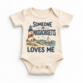 Someone in Massachusetts Loves Me design on a natural beige baby bodysuit