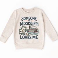 Someone in Mississippi Loves Me design on a natural beige sweatshirt