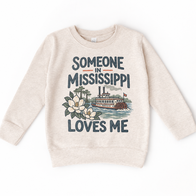 Someone in Mississippi Loves Me design on a natural beige sweatshirt