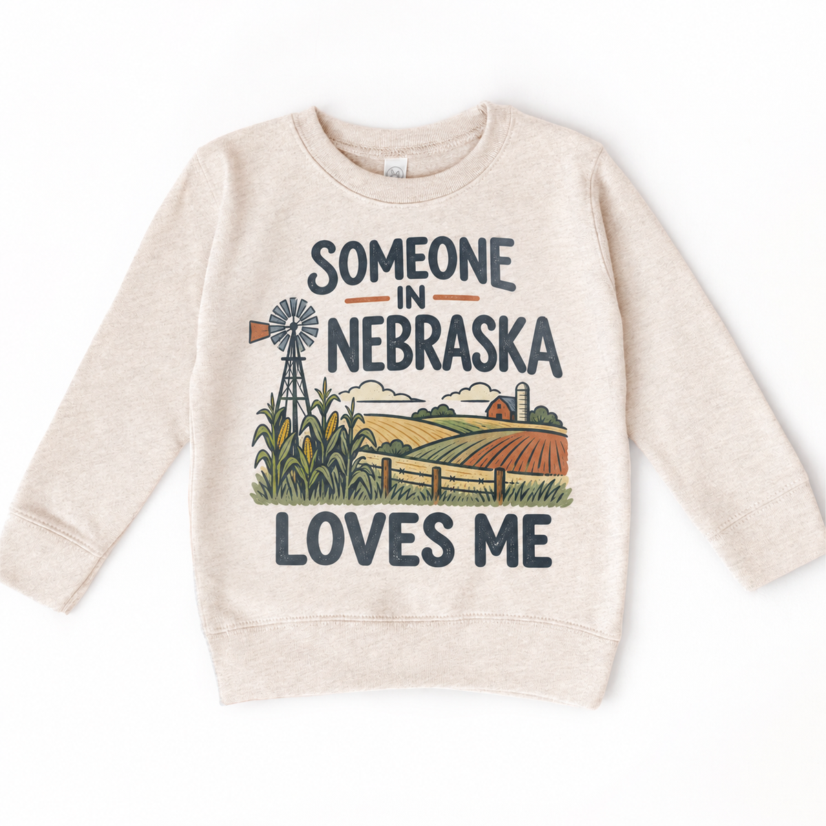 Someone in Nebraska Loves Me design on a natural beige sweatshirt