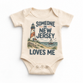 Someone in New Jersey Loves Me design on a natural beige baby bodysuit