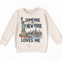 Someone in New York Loves Me design on a natural beige sweatshirt