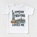Someone in New York Loves Me design on a white short sleeve T-shirt