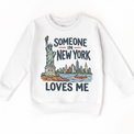 Someone in New York Loves Me design on a white sweatshirt