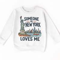 Someone in New York Loves Me design on a white sweatshirt