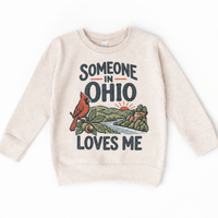 Someone in Ohio Loves Me design on a natural beige sweatshirt