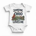 Someone in Ohio Loves Me design on a white baby bodysuit