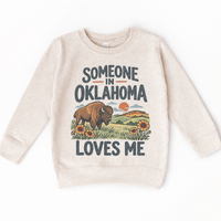Someone in Oklahoma Loves Me design on a natural beige sweatshirt