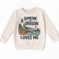 Someone in Oregon Loves Me design on a natural beige sweatshirt