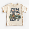 Someone in Pennsylvania Loves Me design on a natural beige short sleeve T-shirt