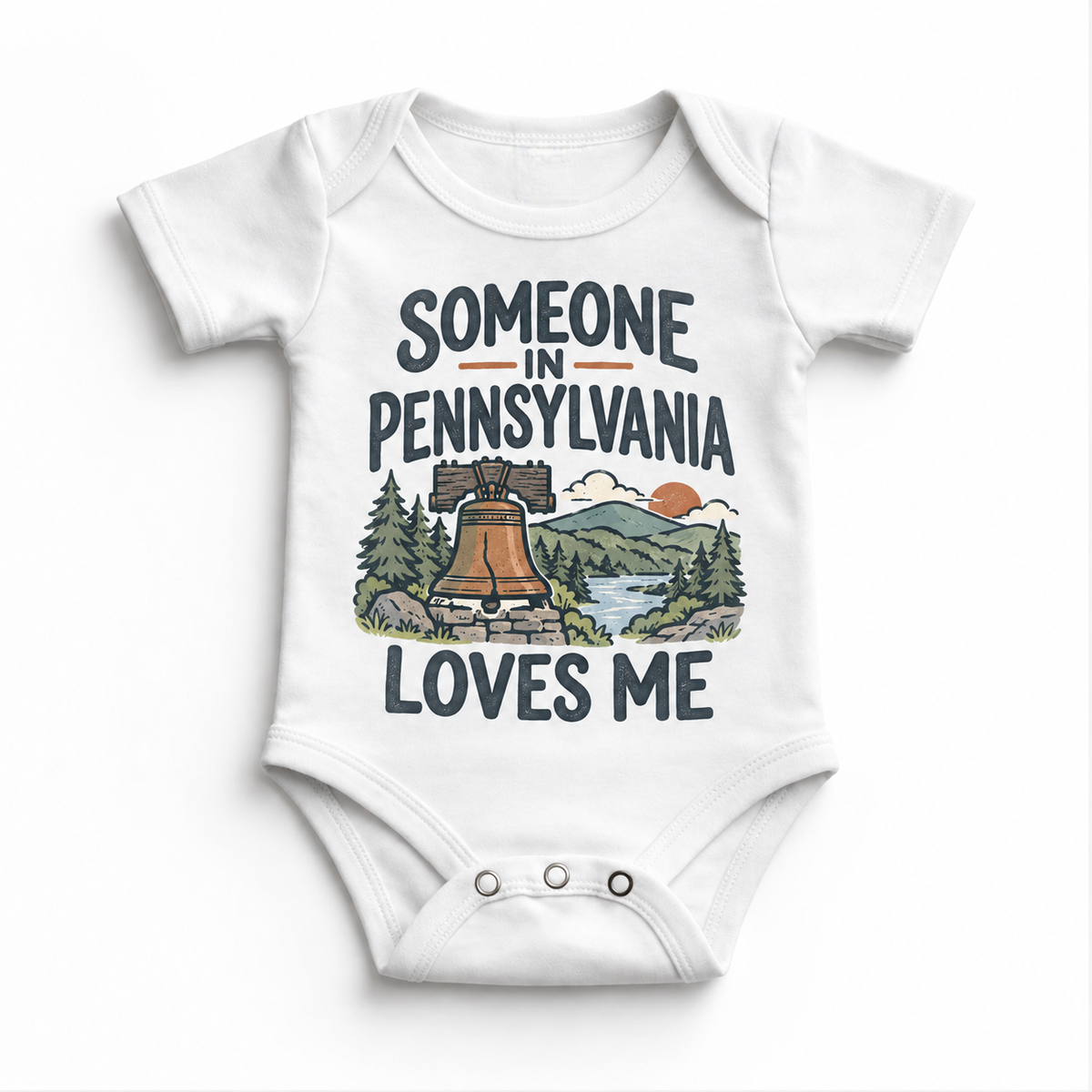 Someone in Pennsylvania Loves Me design on a white baby bodysuit