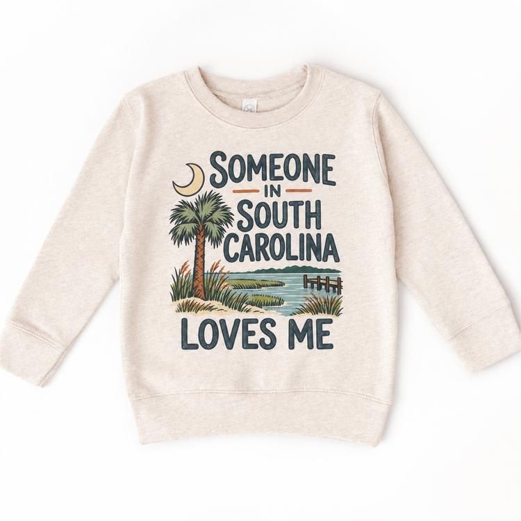 Someone in South Carolina Loves Me design on a natural beige sweatshirt