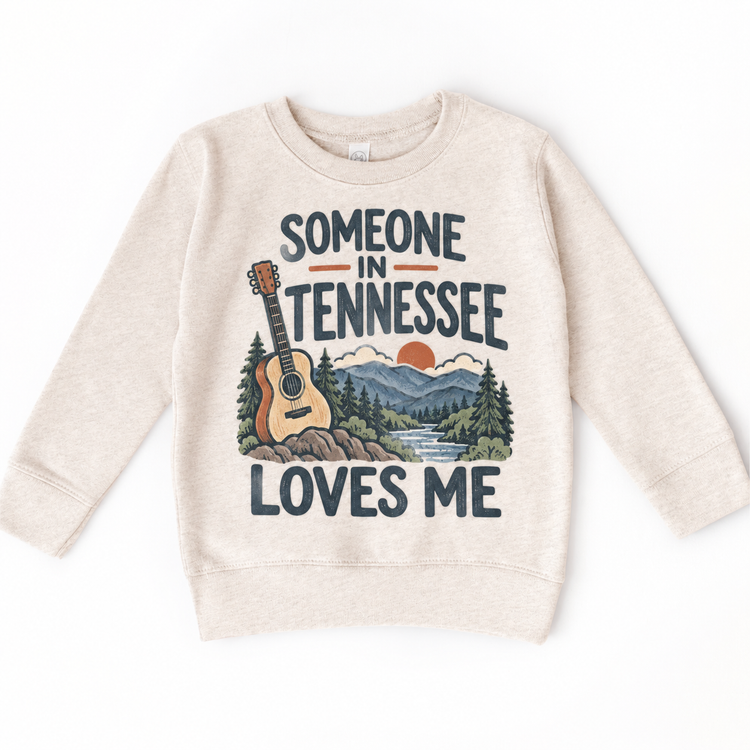 Someone in Tennessee Loves Me design on a natural beige sweatshirt