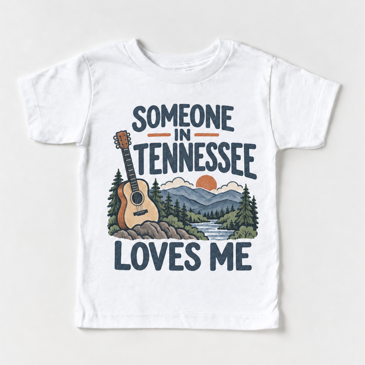 Someone in Tennessee Loves Me design on a white short sleeve T-shirt