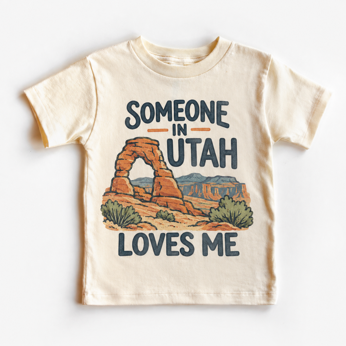 Someone in Utah Loves Me design on a natural beige short sleeve T-shirt