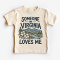 Someone in Virginia Loves Me design on a natural beige short sleeve T-shirt