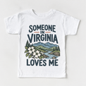 Someone in Virginia Loves Me design on a white short sleeve T-shirt