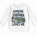 Someone in Virginia Loves Me design on a white sweatshirt