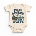 Someone in Washington Loves Me design on a natural beige baby bodysuit