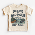 Someone in Washington Loves Me design on a natural beige short sleeve T-shirt