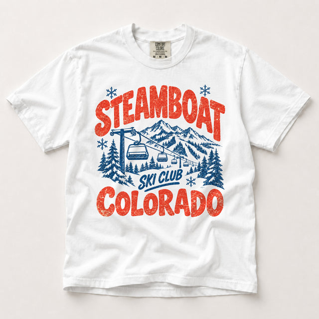 Steamboat Ski Club Colorado vintage ski graphic on white Comfort Colors T-shirt