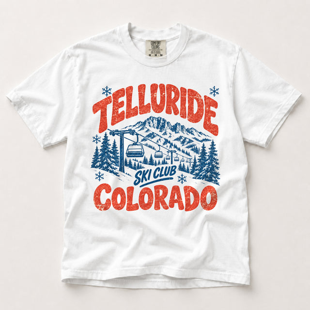 Telluride Ski Club Colorado vintage ski graphic on white Comfort Colors T-shirt