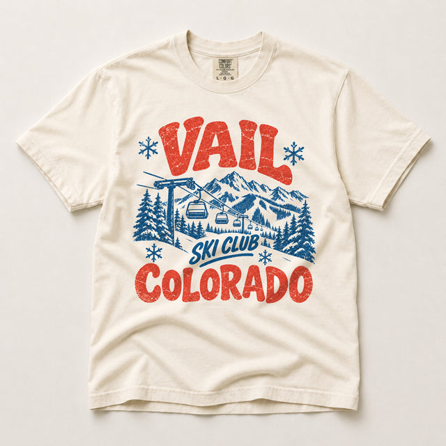 Vail Ski Club Colorado vintage ski graphic on ivory Comfort Colors T-shirt