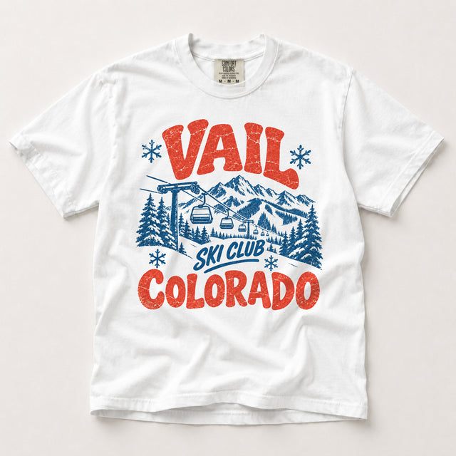 Vail Ski Club Colorado vintage ski graphic on white Comfort Colors T-shirt